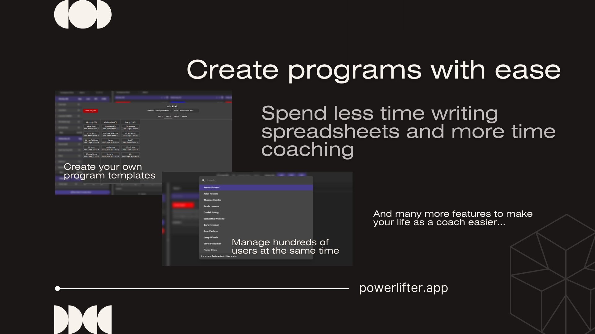 Shows how the coach can create a program for the athlete with relative ease through the functions in the product.